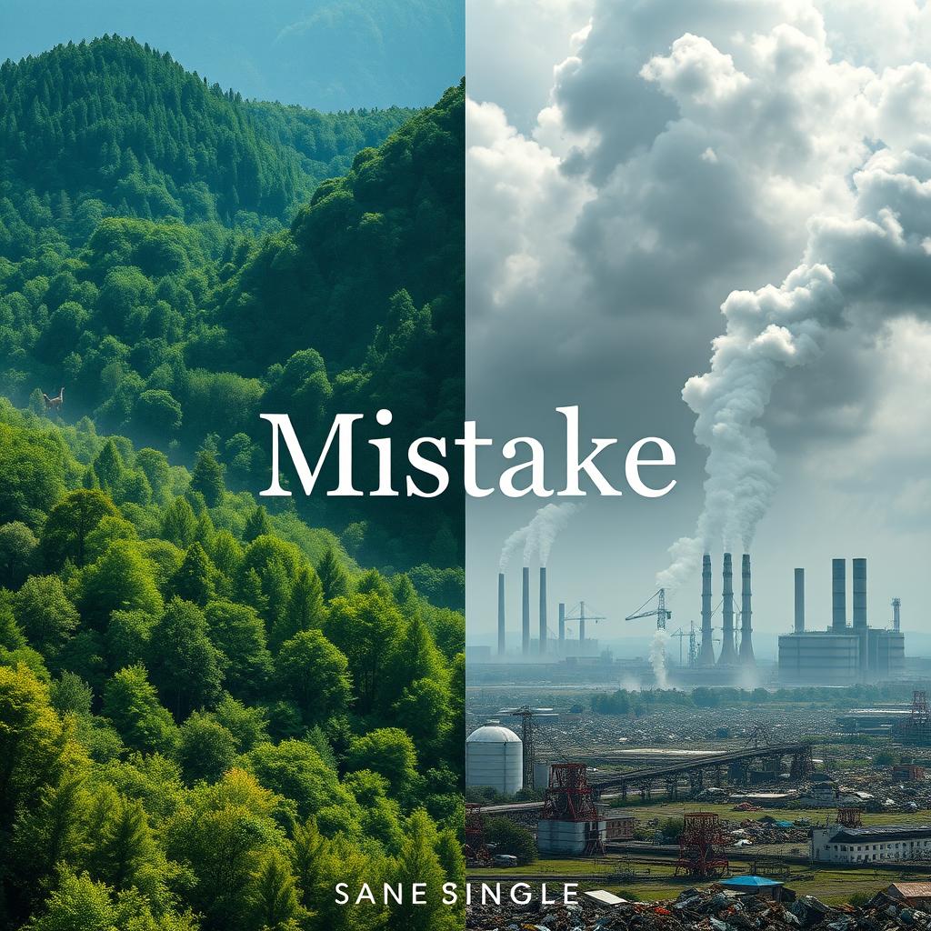 A realistic book cover for a novel titled 'Mistake' focusing on environmental themes