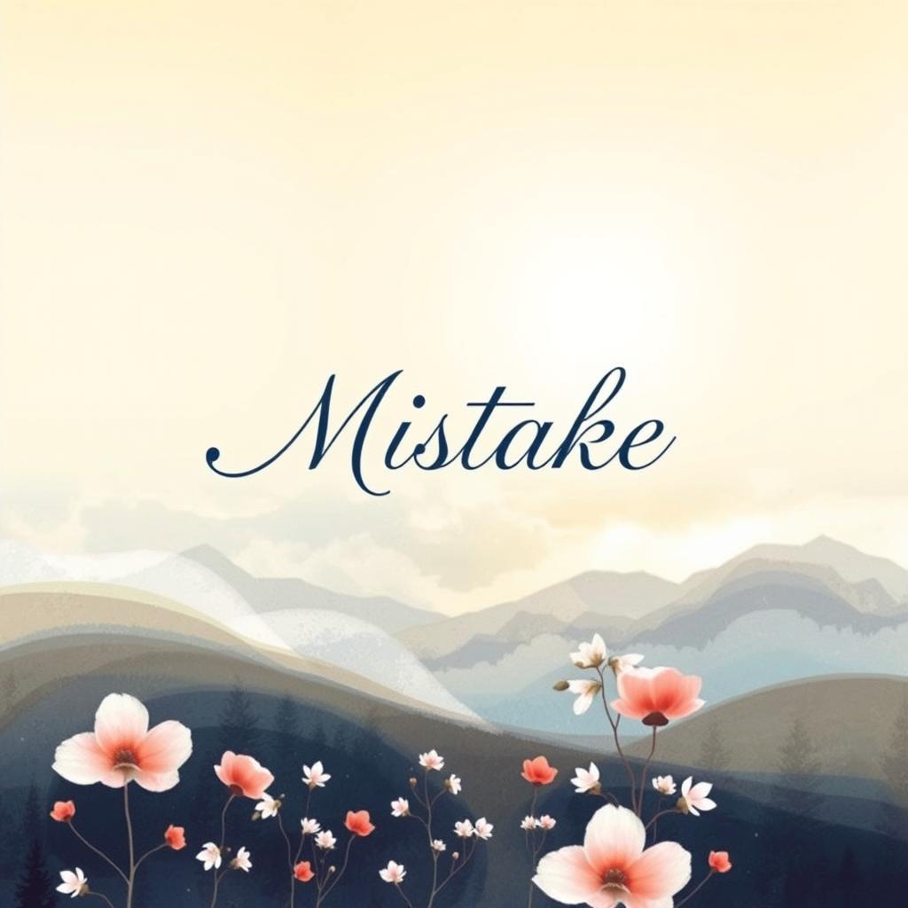 An elegant book cover for a novel titled 'Mistake', featuring the title in a beautiful, flowing script font that conveys a sense of grace and sophistication