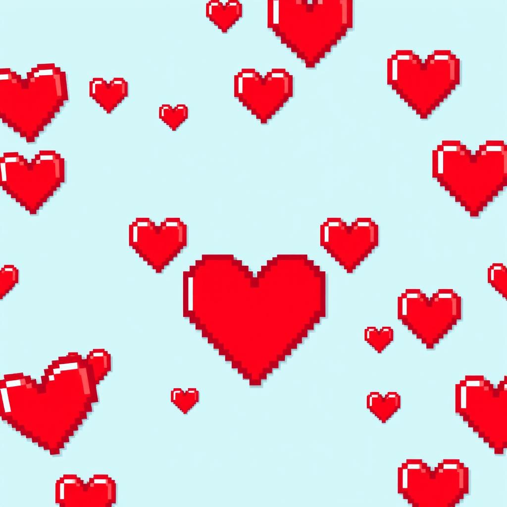 A simple yet charming pixel art heart, featuring vibrant red pixels with a small white highlight in the upper left corner to create a shiny effect