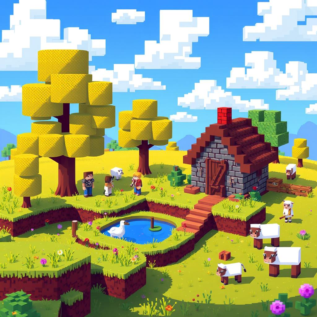 Explore a Colorful Minecraft Pixel Art Landscape