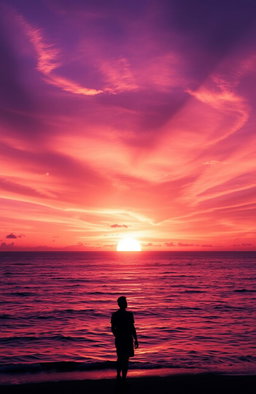 A mesmerizing and inspiring scene titled 'The Silver Lining', featuring a breathtaking sunset over a tranquil ocean