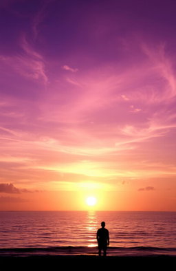 A mesmerizing and inspiring scene titled 'The Silver Lining', featuring a breathtaking sunset over a tranquil ocean