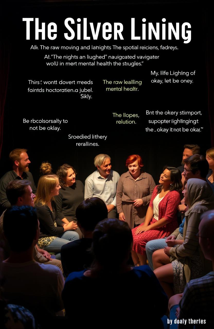 A theatrical scene depicting a deeply moving and thought-provoking play titled 'The Silver Lining'
