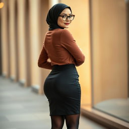 An elegant European woman, approximately 45 years old, with white skin, standing confidently in a tight, sexy cleavage-enhancing shirt that accentuates her curves