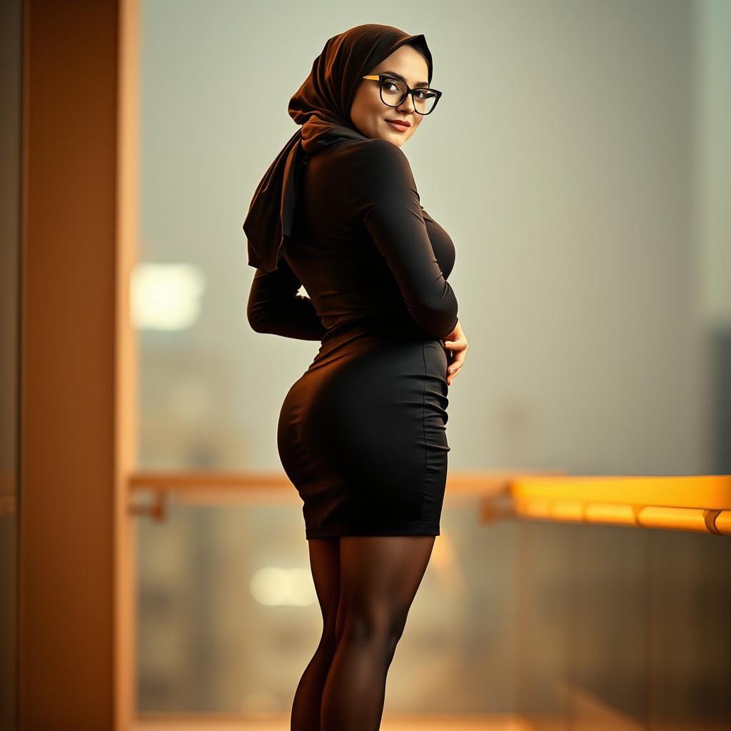 A captivating full-body portrait of a European woman, around 45 years old, with white skin