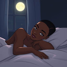 A beautifully illustrated woman of African descent with short hair shaved on the sides, depicted in a cartoon style