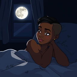 A beautifully illustrated woman of African descent with short hair shaved on the sides, depicted in a cartoon style