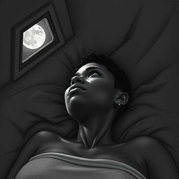 A black woman in a drawing style, with short, curly hair shaved on the sides