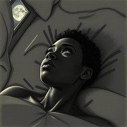 A black woman in a drawing style, with short, curly hair shaved on the sides