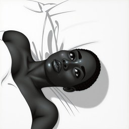 A black woman in a drawing style, with short, curly hair shaved on the sides