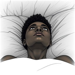 A black woman in a drawing style, with short, curly hair shaved on the sides