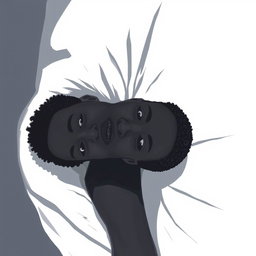A black woman in a drawing style, with short, curly hair shaved on the sides