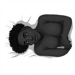 A black woman in a drawing style, with short, curly hair shaved on the sides