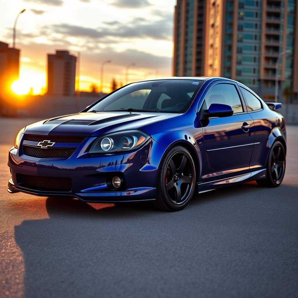 A sleek and stylish Chevrolet Cobalt, featuring four doors and a vibrant tuned appearance