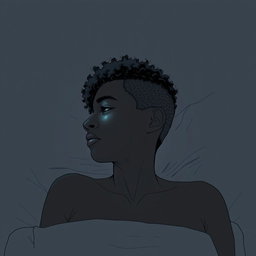 A black woman in a drawing style, with short, curly hair shaved on the sides