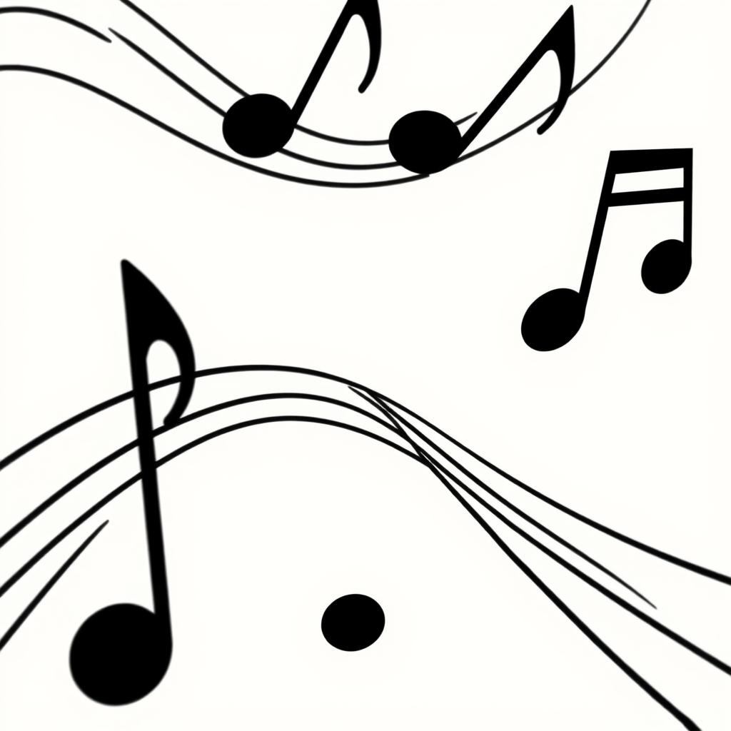 A minimalist black and white illustration of fading music notes set against a clean, white background