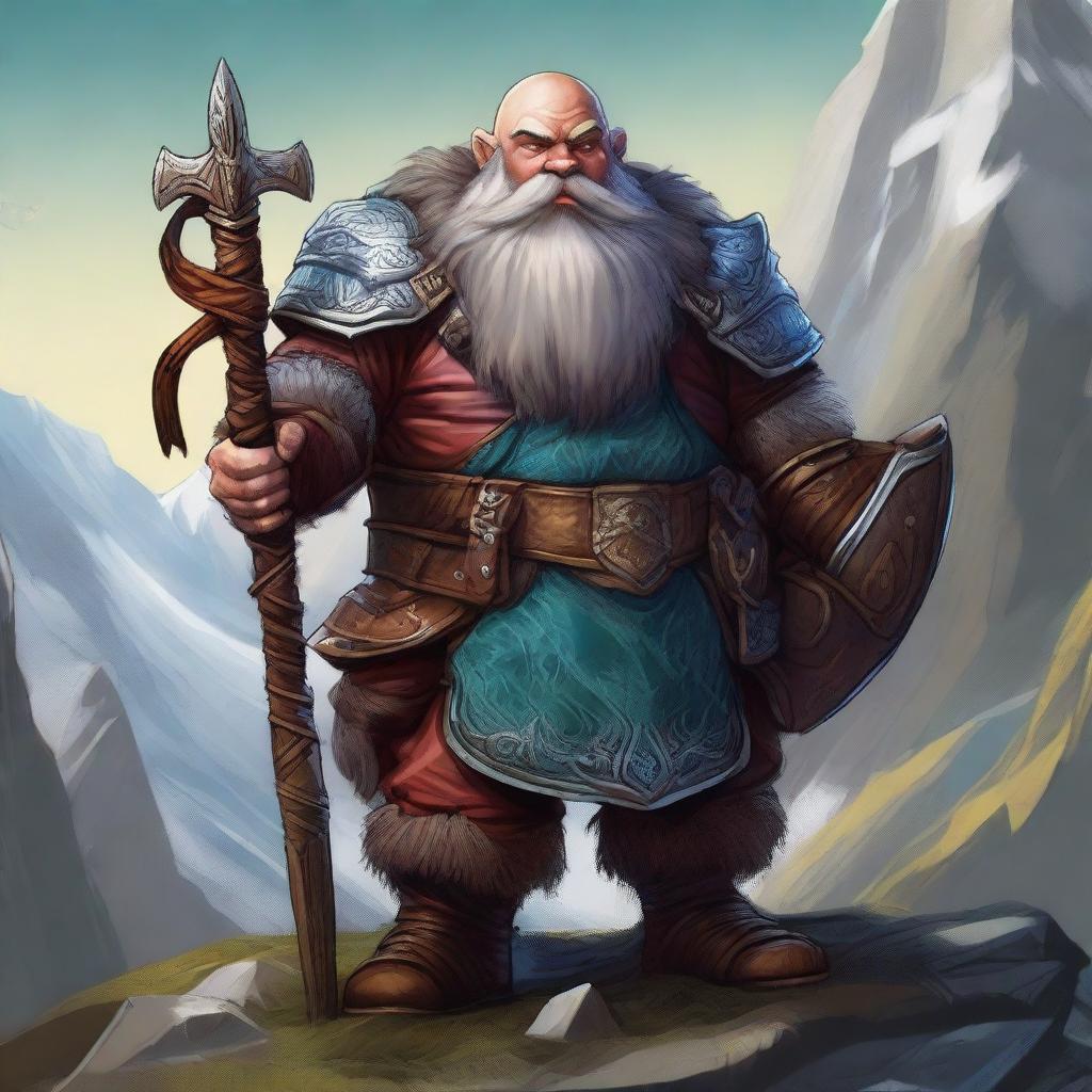 An exquisite digital art image featuring a Mountain Dwarf from the Dungeons and Dragons universe