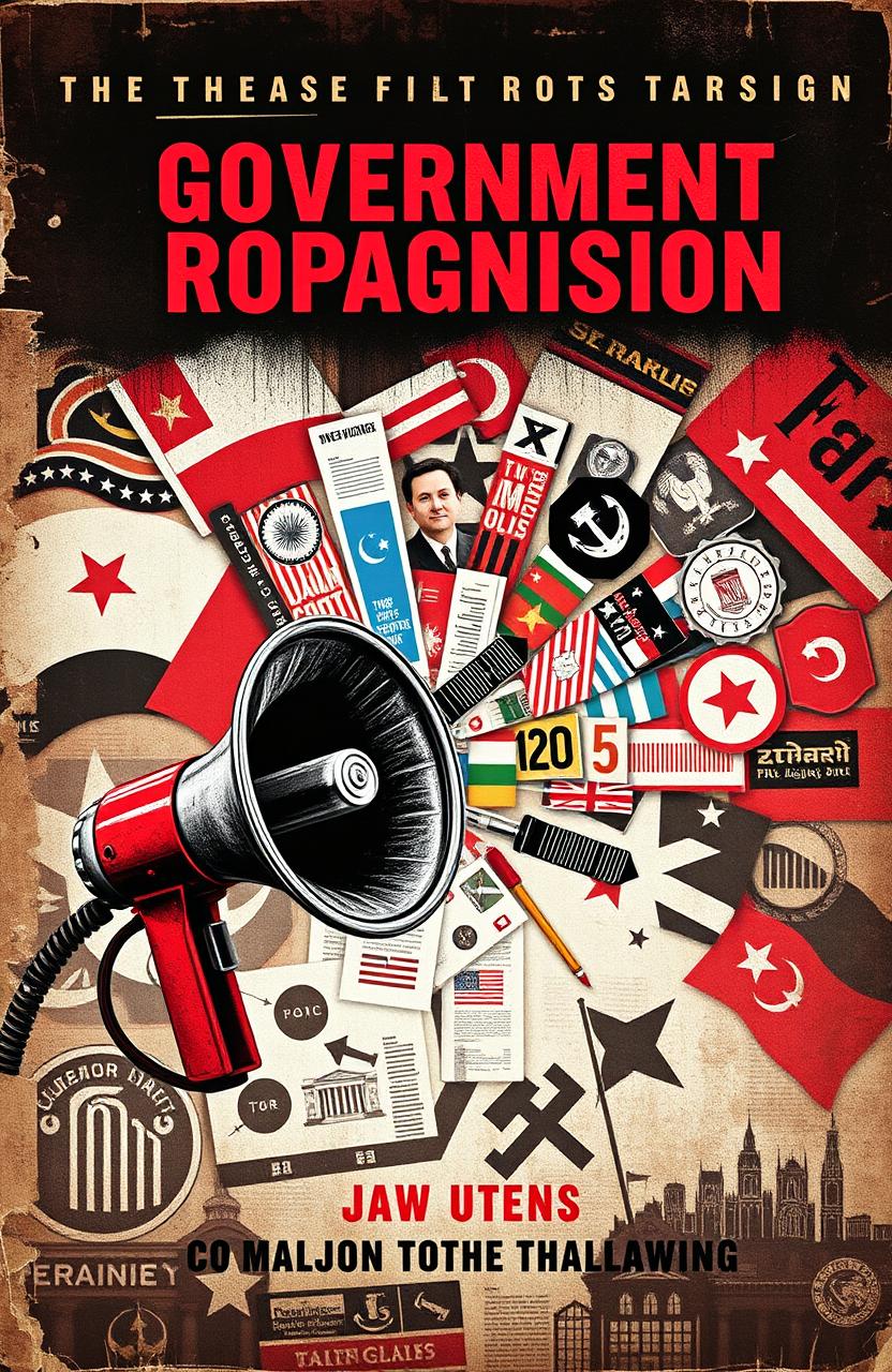 A detailed book cover design focused on the theme of government propaganda