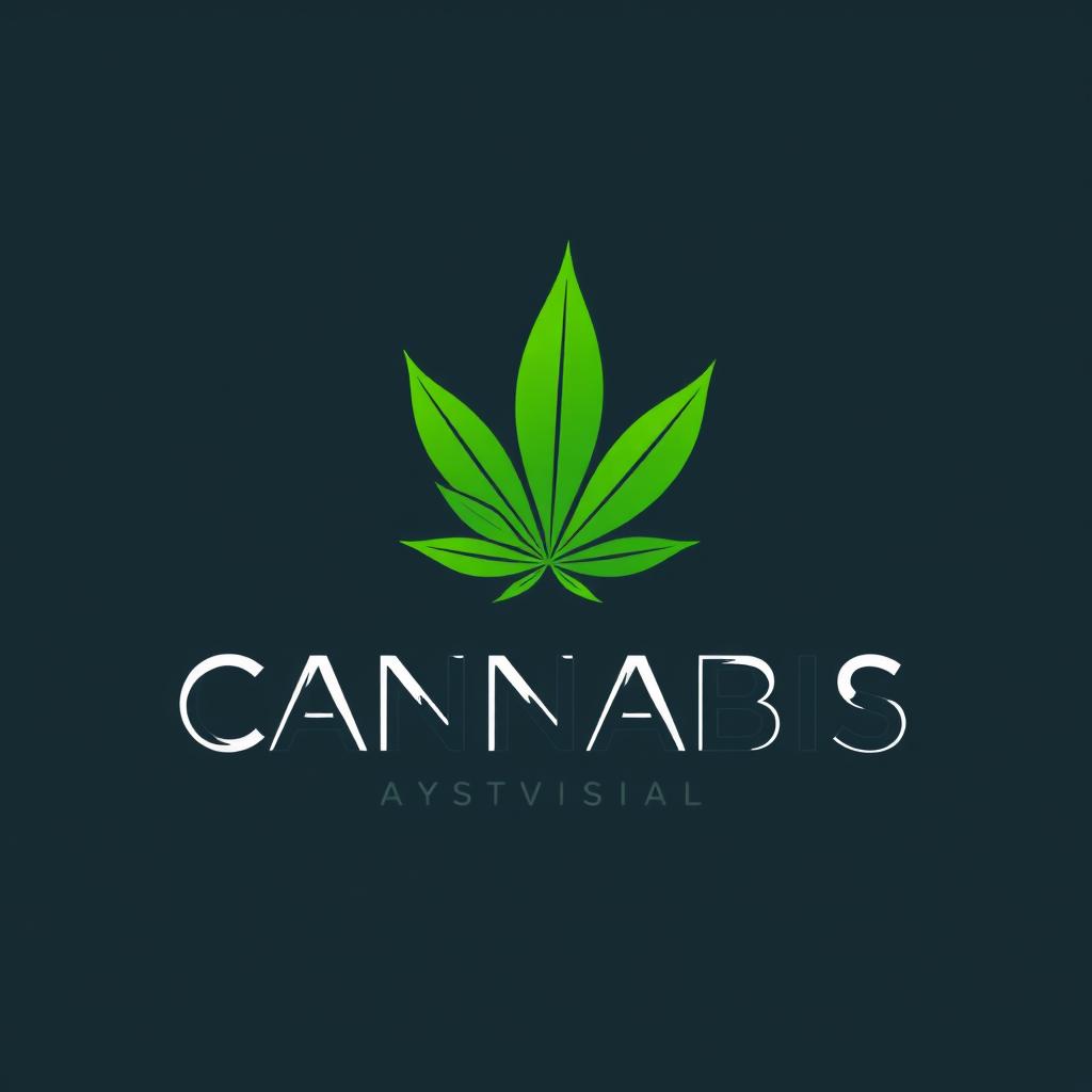 A modern logo design featuring an abstract representation of a cannabis leaf creatively integrated into the logo's existing elements