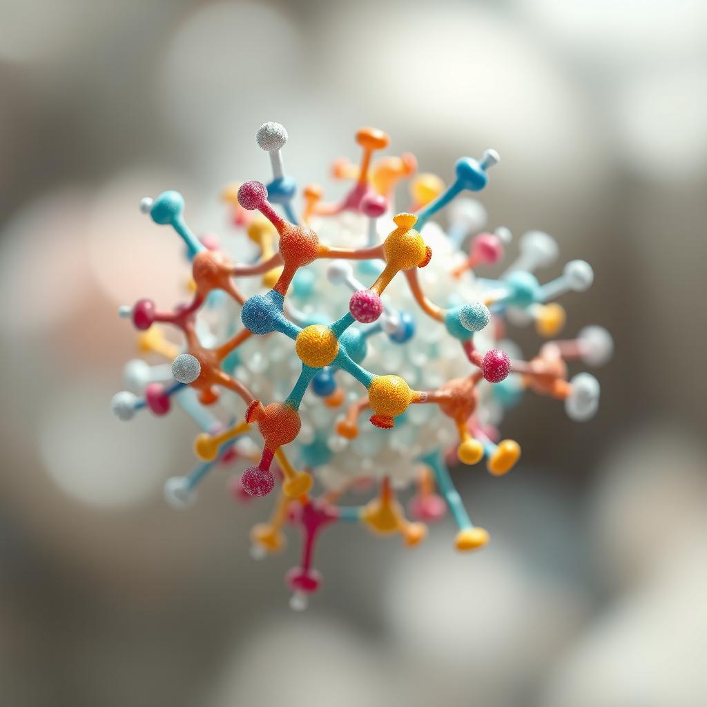 An artistic representation of nanochitosan, showcasing its intricate molecular structure