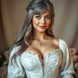 A busty, shy, and delicate European girl with large, beautiful, natural breasts