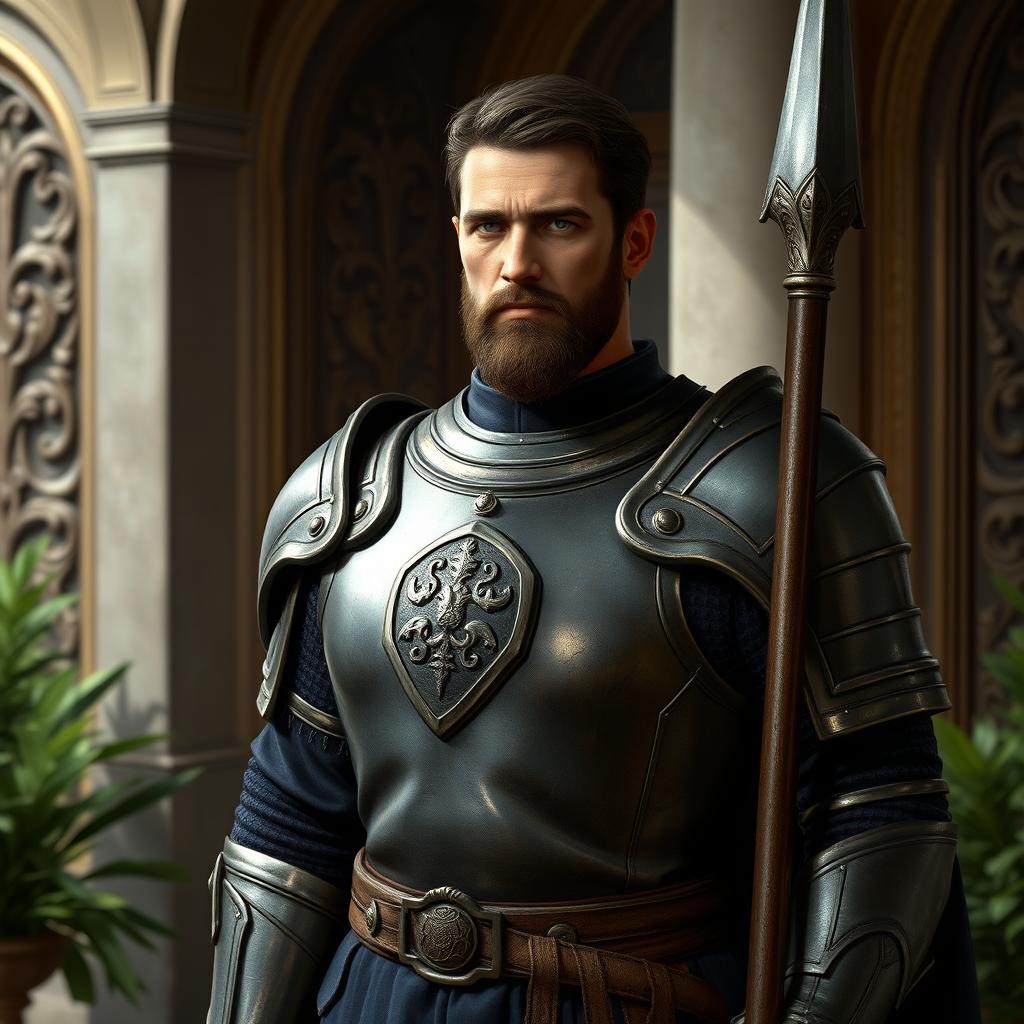 A portrait of a simple yet strong guard, serving a wealthy family in Baldur's Gate