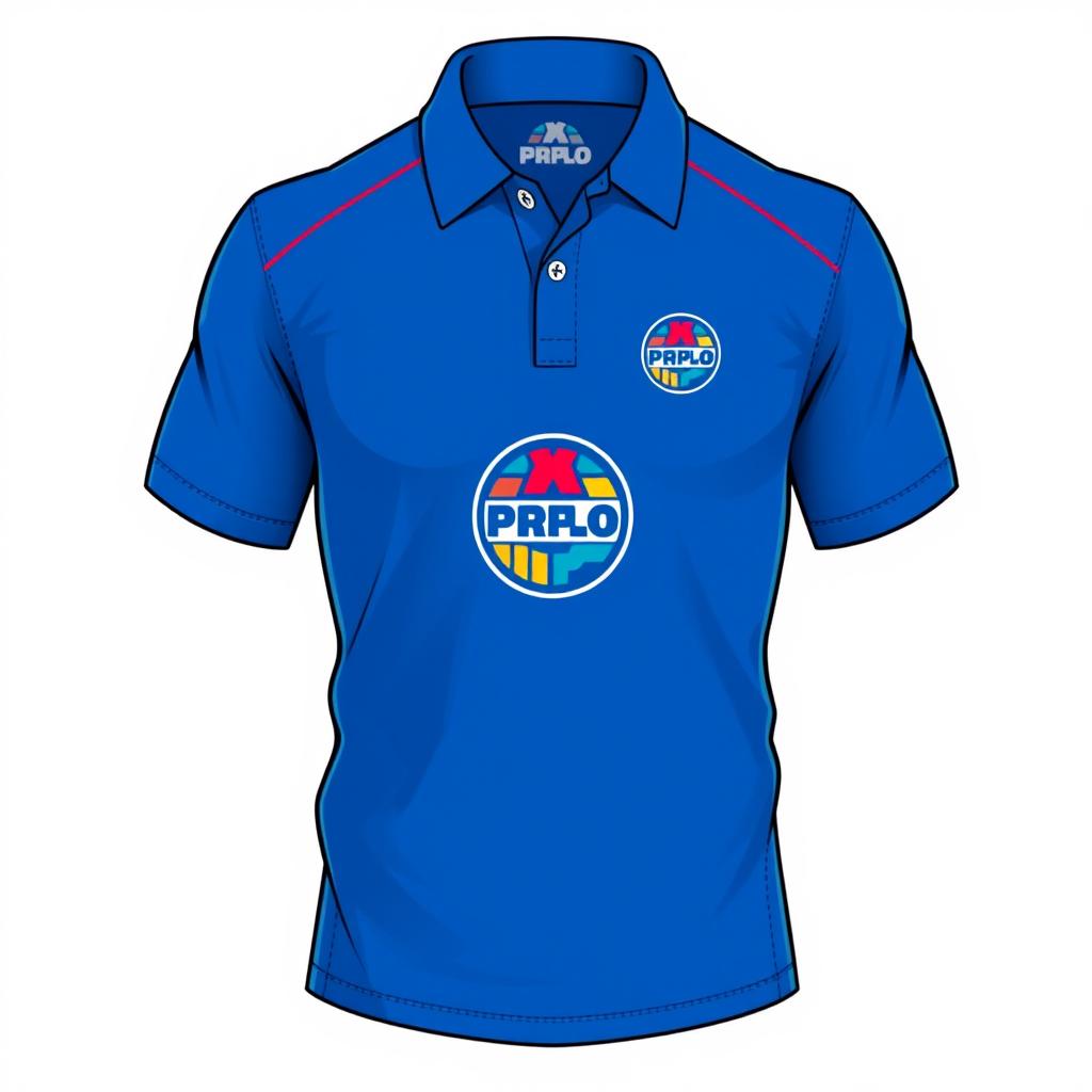 A stylish polo team shirt design featuring a prominent logo on the chest area