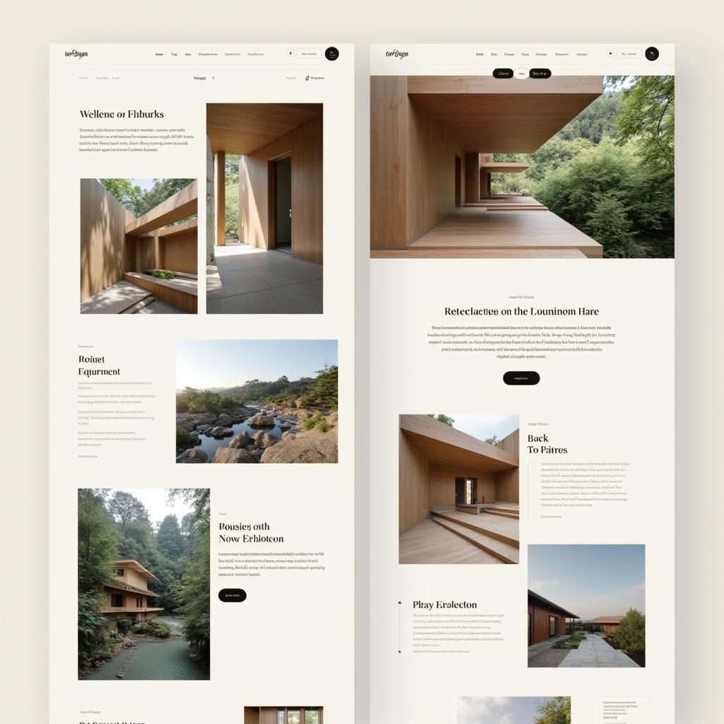 A sleek, modern website design inspired by the architectural aesthetic of Kengo Kuma