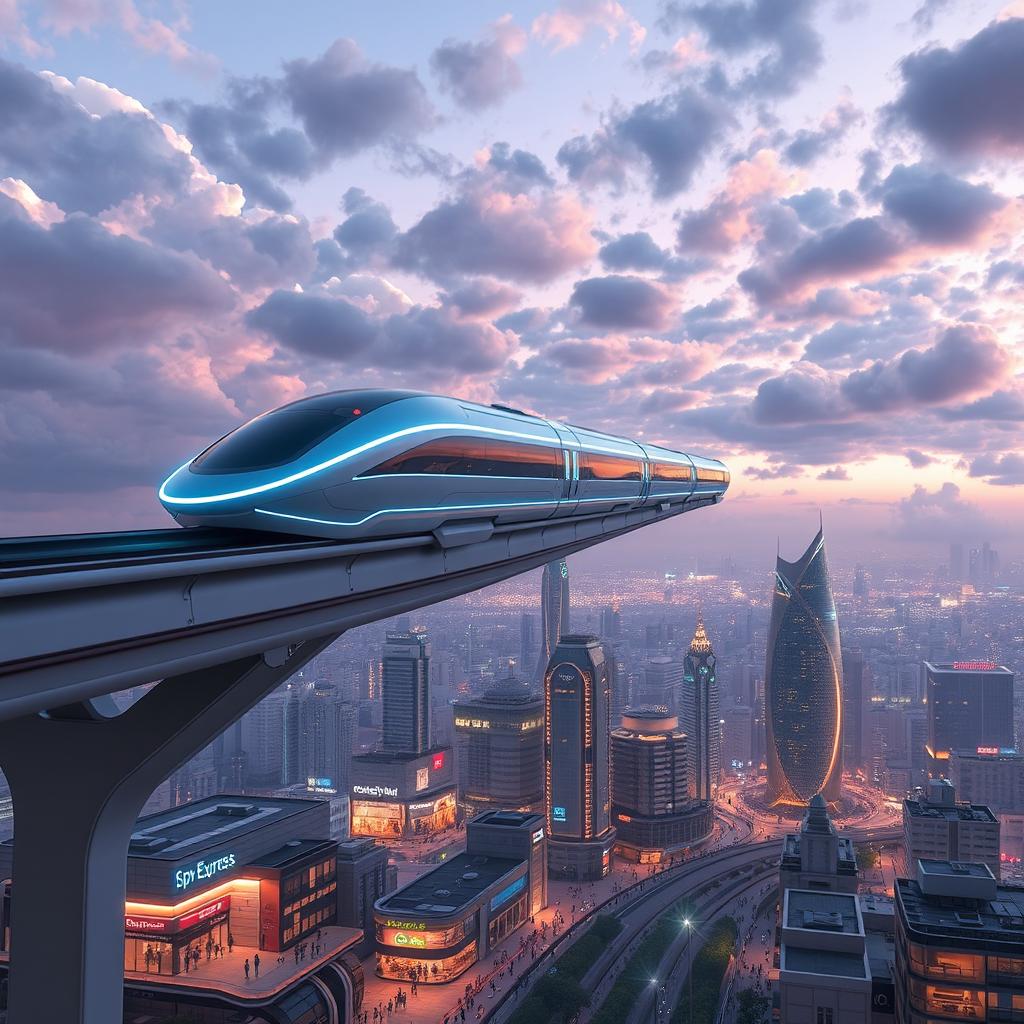 An imaginative and futuristic representation of 'Spx Express', showcasing a high-speed transit system