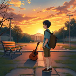 A book cover illustration featuring a teenage boy standing at a crossroads, symbolizing his journey through life