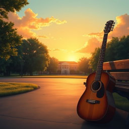 A serene background for a book cover illustration, featuring a warm, golden sunset sky casting a soft glow over a crossroads