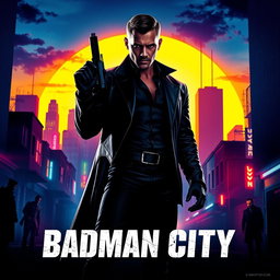A striking movie poster for 'Badman City', showcasing a gritty urban landscape at night