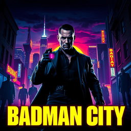 A striking movie poster for 'Badman City', showcasing a gritty urban landscape at night