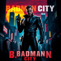 A striking movie poster for 'Badman City', showcasing a gritty urban landscape at night