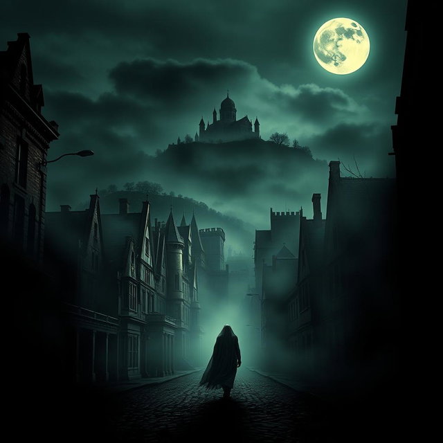 An eerie movie poster for 'Haunted City', capturing a chilling urban landscape shrouded in mist and darkness