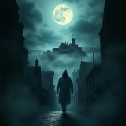 An eerie movie poster for 'Haunted City', capturing a chilling urban landscape shrouded in mist and darkness