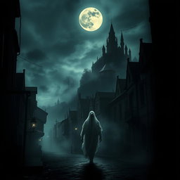 An eerie movie poster for 'Haunted City', capturing a chilling urban landscape shrouded in mist and darkness