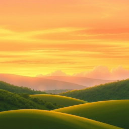 A serene background for a book cover illustration, showcasing a smooth transition of a warm, golden sunset sky flowing to the left