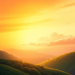 A serene background for a book cover illustration, showcasing a smooth transition of a warm, golden sunset sky flowing to the left