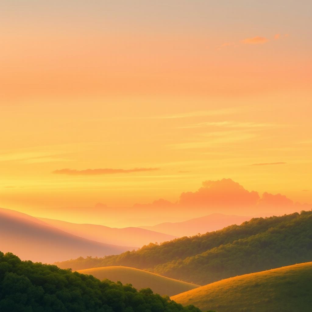 A serene background for a book cover illustration, showcasing a smooth transition of a warm, golden sunset sky flowing to the left
