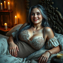A medieval fantasy scene featuring a busty, shy, delicate Ukrainian girl, around 20 years old, with large beautiful breasts