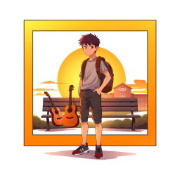A book cover illustration featuring a teenage boy standing at a crossroads, symbolizing his journey through life, encapsulated within a decorative frame