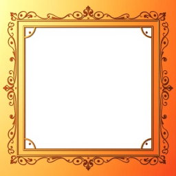 A decorative frame designed with a gradient transitioning from warm golden hues at the top to deep orange tones at the bottom, creating an inviting and elegant appearance