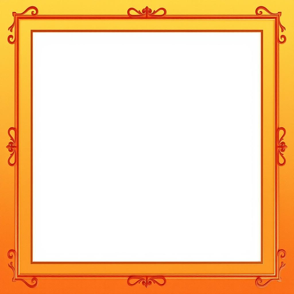 A decorative frame designed with a gradient transitioning from warm golden hues at the top to deep orange tones at the bottom, creating an inviting and elegant appearance