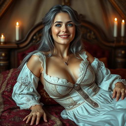 A medieval fantasy scene featuring a busty, shy, delicate Ukrainian girl who appears around 20 years old