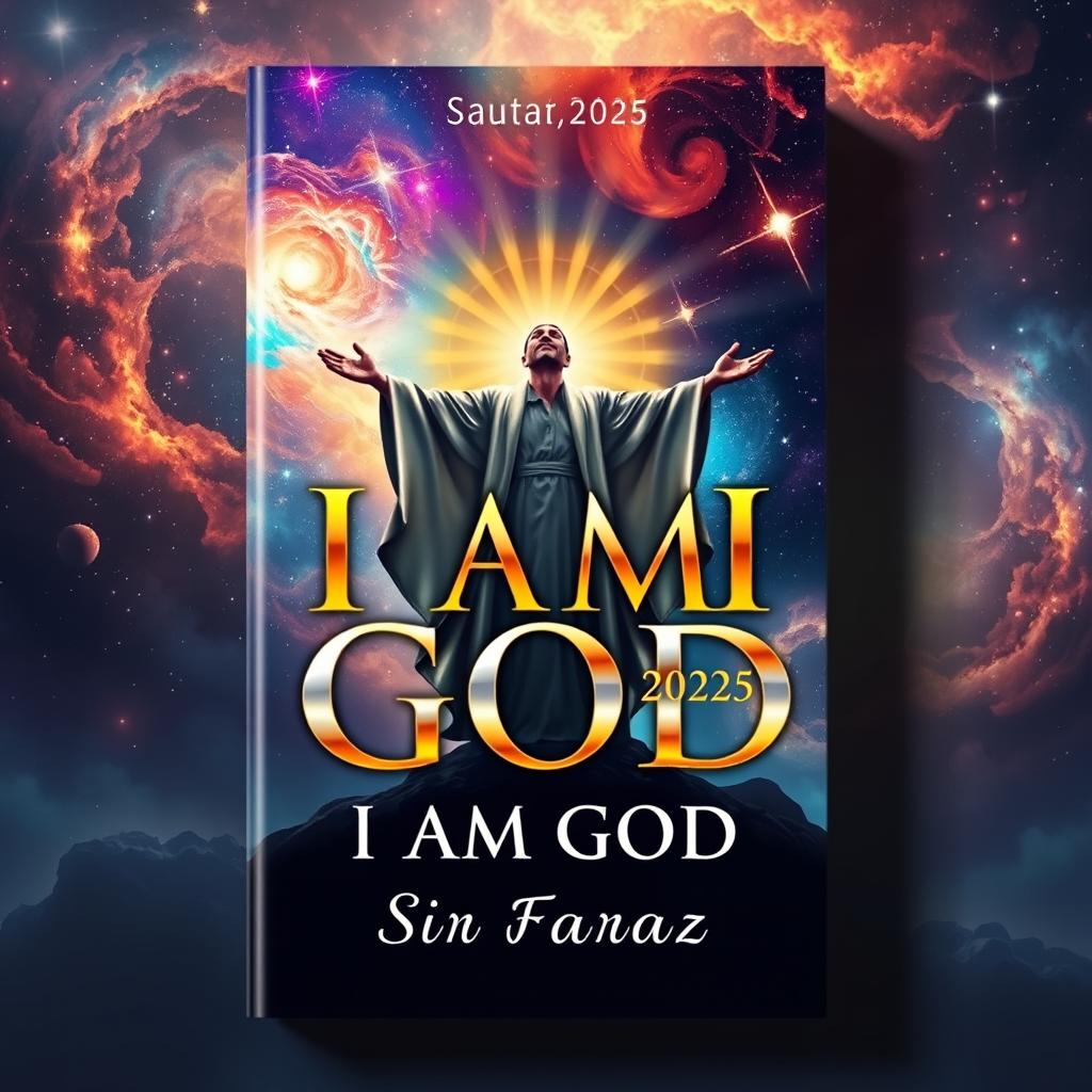 A visually captivating book cover for the title 'I AM GOD' by Sir Faraz 2025