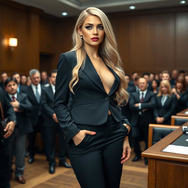 A full-length photographic image of a stunning young woman with a sexy, sweet, thin face and an ultra curvy, sensuous figure