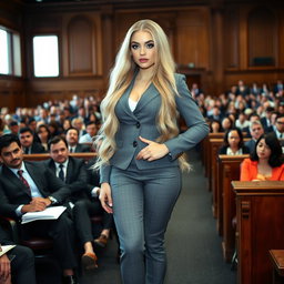 A striking full-length photographic image of a beautiful, ultra-curvy young woman with a sweet thin face and long flowing blonde hair