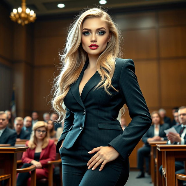 A stunning full-length photographic image of a beautiful, ultra-curvy young woman with a sweet, thin face and long blonde hair