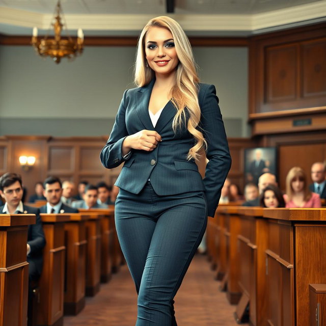 A compelling full-length photographic image of a beautiful, ultra-curvy young woman with a sweet thin face and luxurious long blonde hair